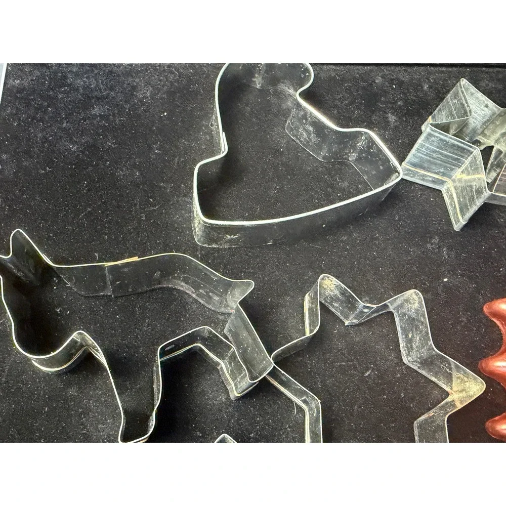 Vintage Christmas Cookie Cutter Set 12pc Metal Copper Tone Holiday Shapes Star